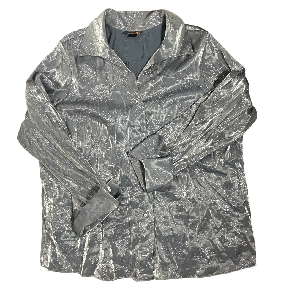 Ashley‎ Stewart Metallic Silver Starburst Button Down Blouse Sz 20 Holiday Glam